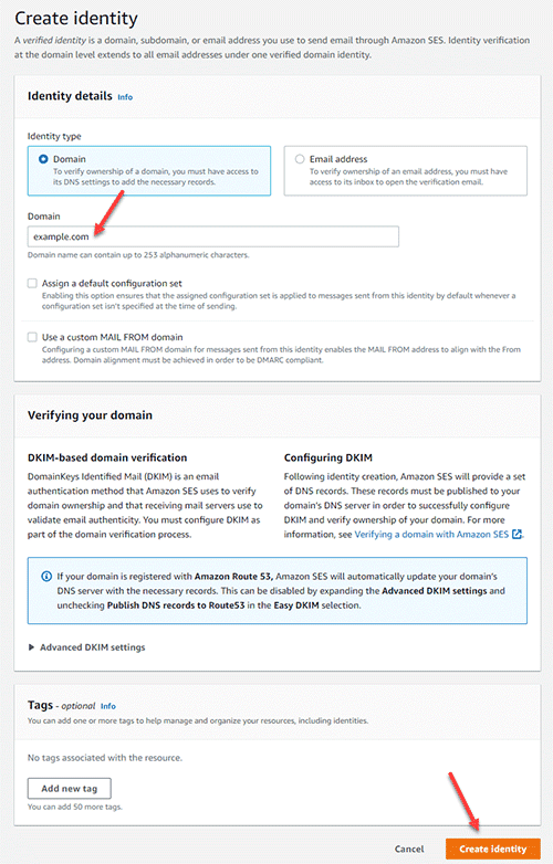 Domain verification setup for SMTP