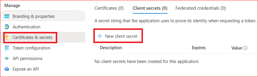 New client secret button