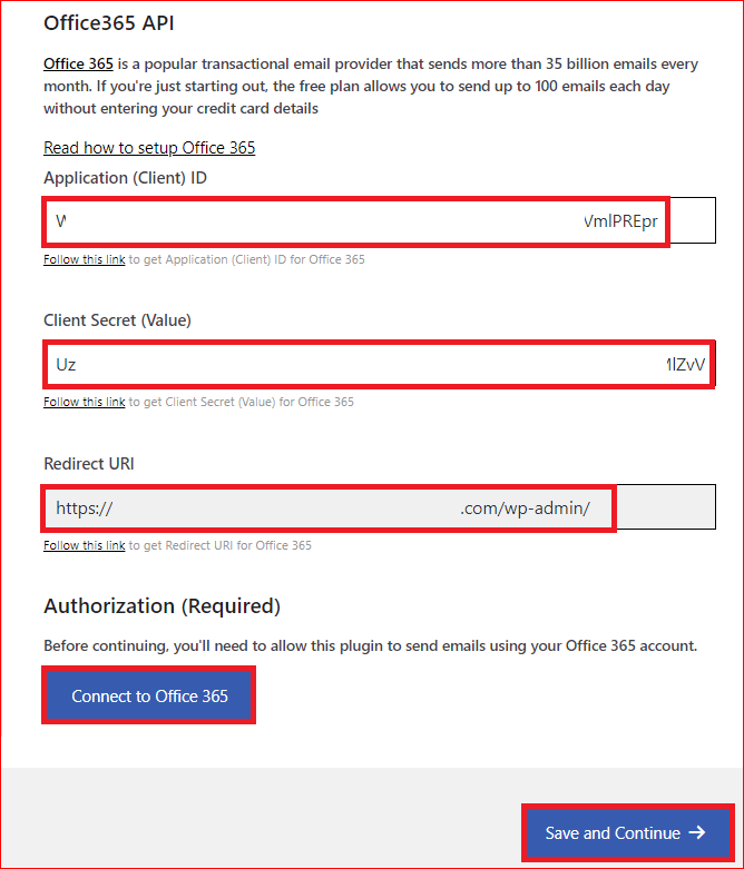 Connect to Office 365 button