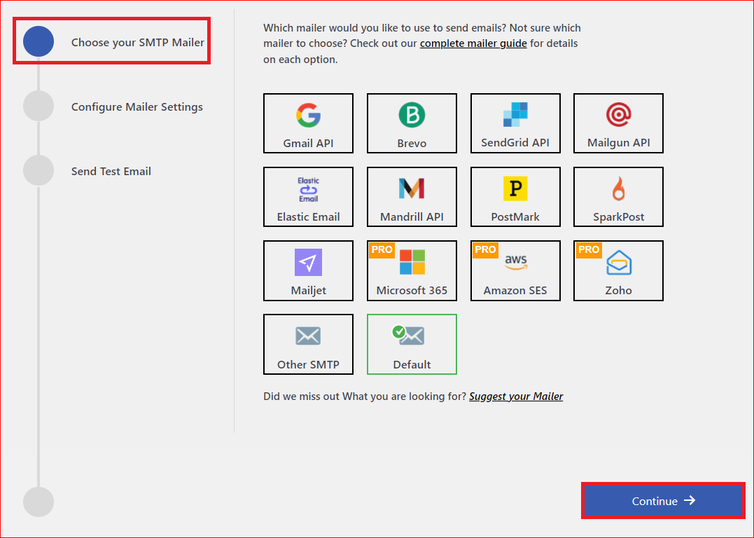 choose the SMTP mailer service