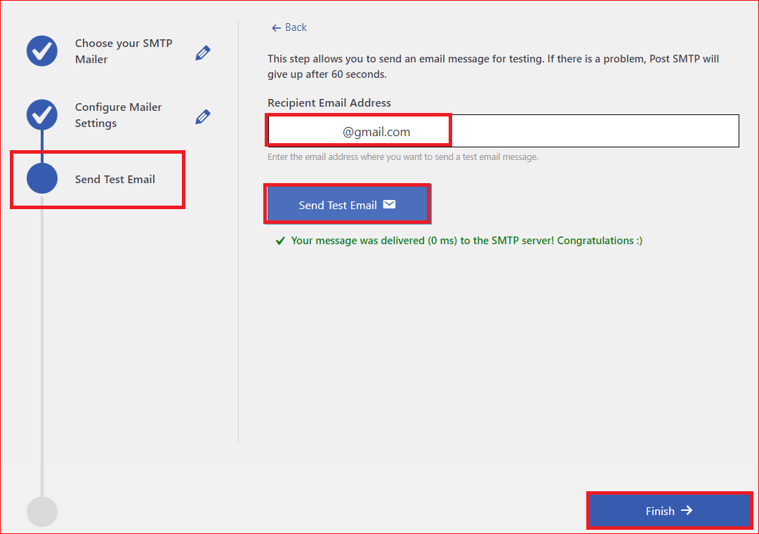 Send a test email for SMTP configuration