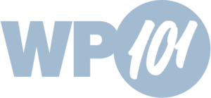 WP101 logo with a modern design and blue accents