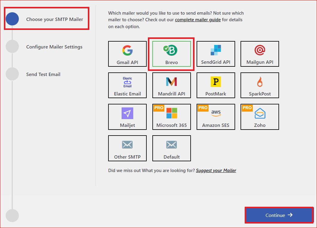 Select the SMTP mailer you prefer