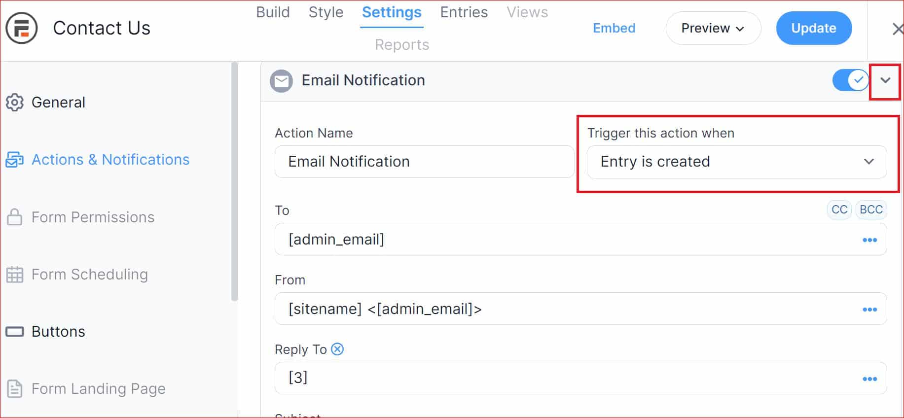 Expand the notifications settings