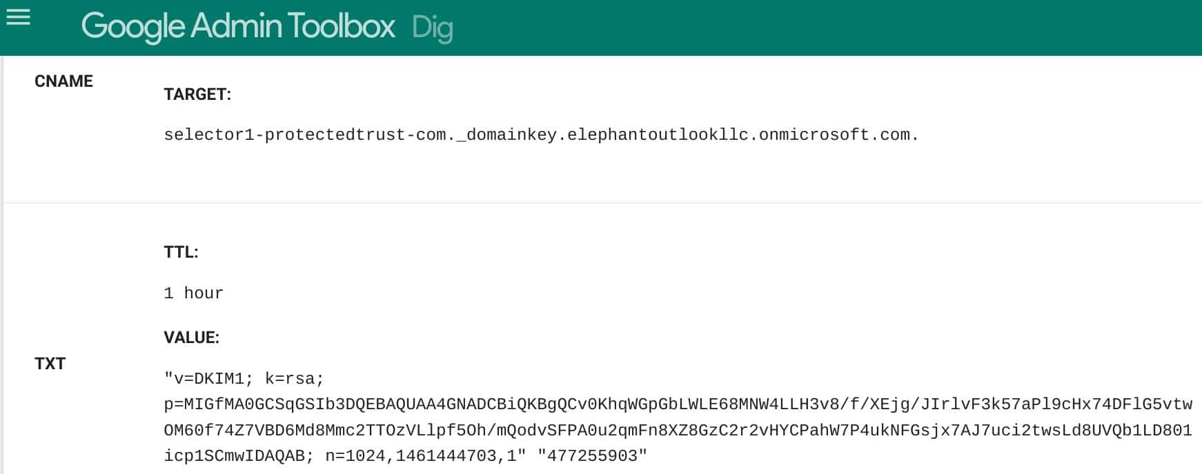 Check DKIM Record via Google Admin Toolbox