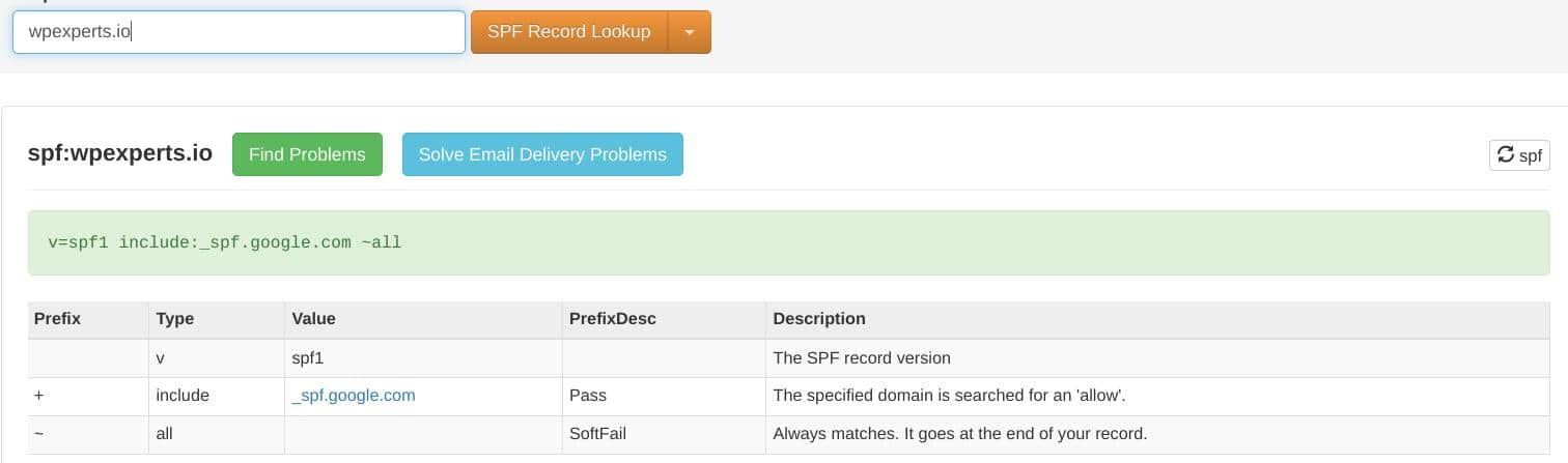 Check SPF Record via MXToolbox SPF Record Lookup