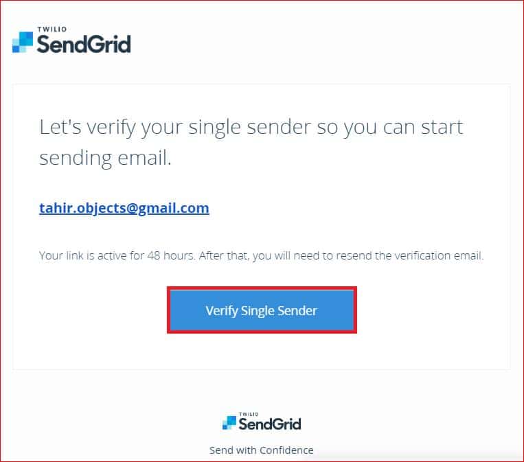 verification email from SendGrid