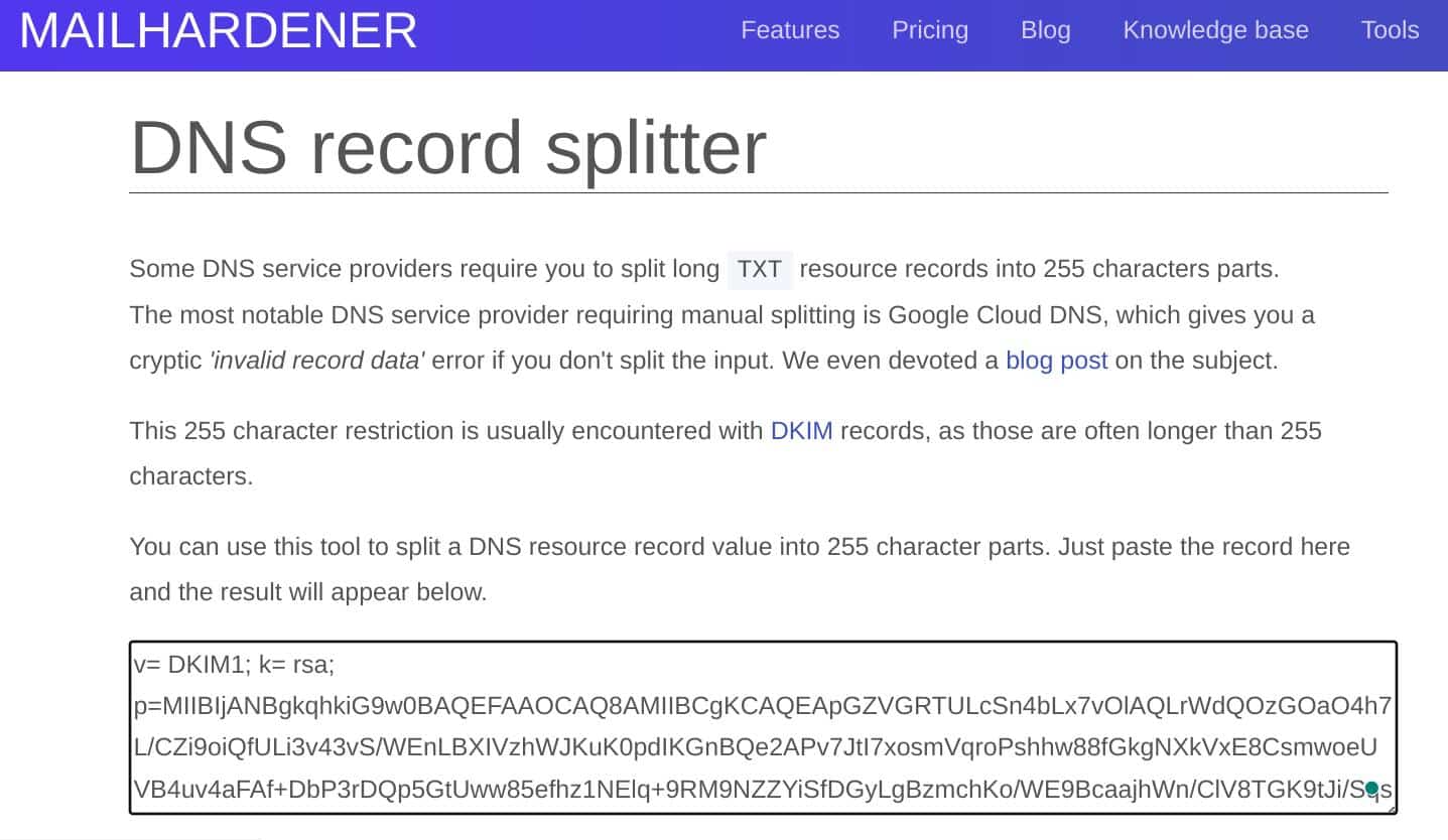 DKIM Record Splitter Tool