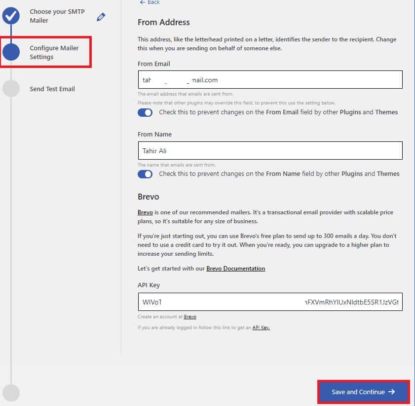 enter the API Key to authenticate your SMTP service