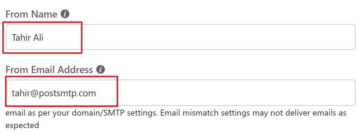 From name/ from email address fields