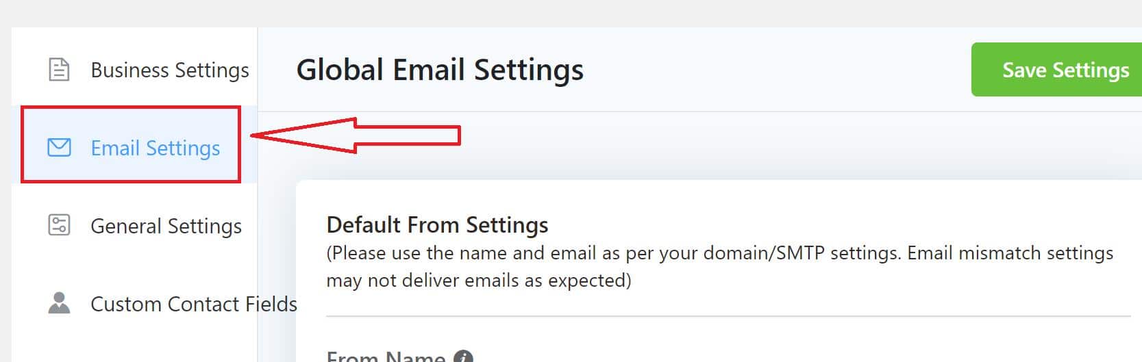 click on the Email Settings tab