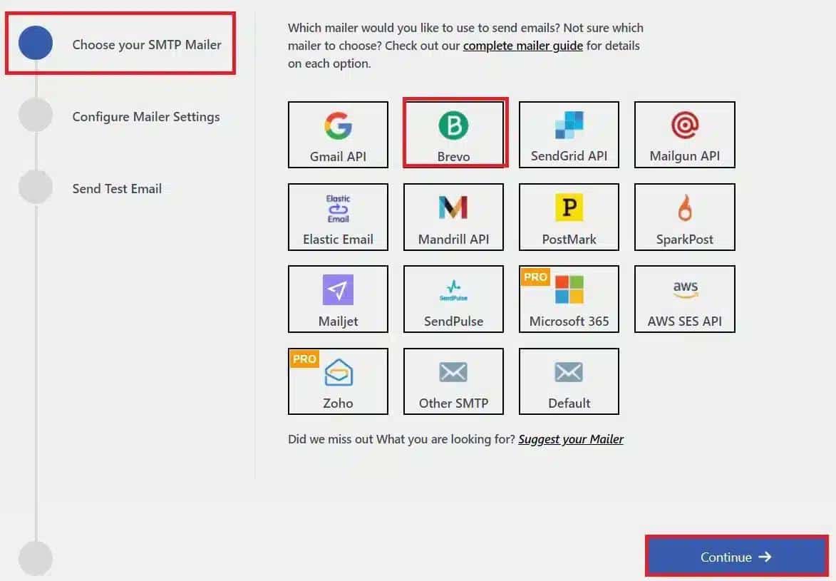 Select your preferred SMTP service