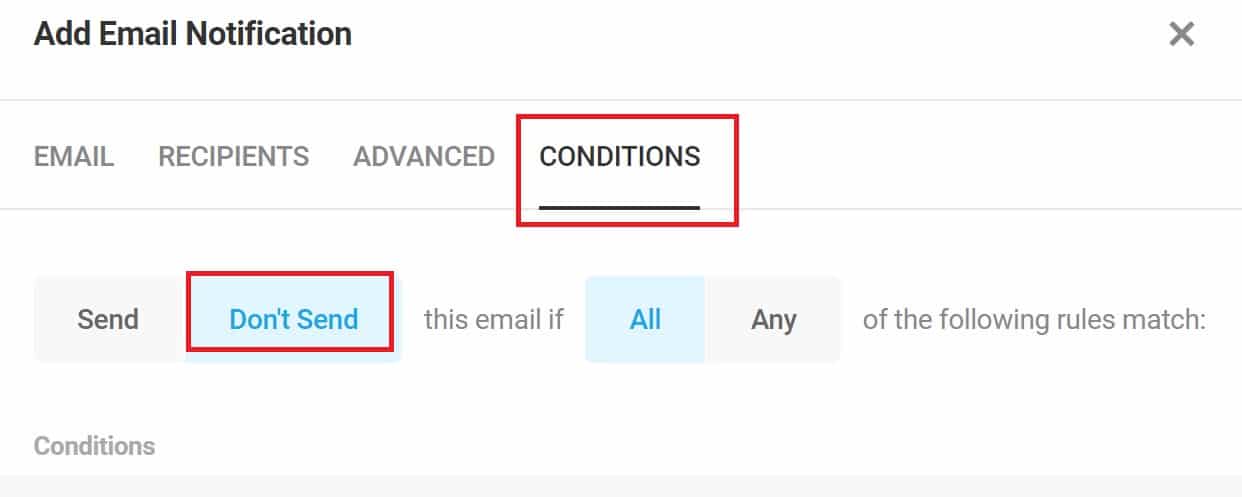 Conditions tab