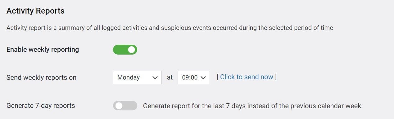 Activity reports section in WP Cerber Security