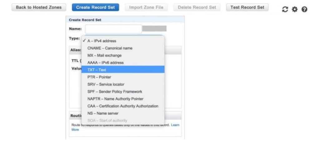 Creating a new record set in AWS Route 53