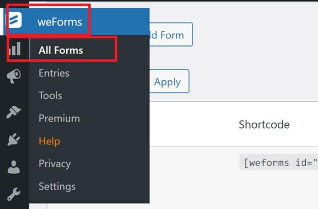 WordPress dashboard as an administrator and navigate to weForms