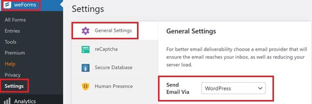 General Settings section