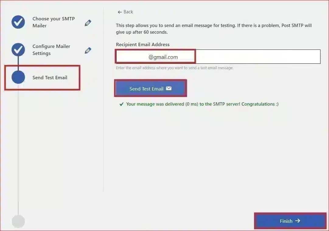 Send a test email to verify the Postman SMTP setup